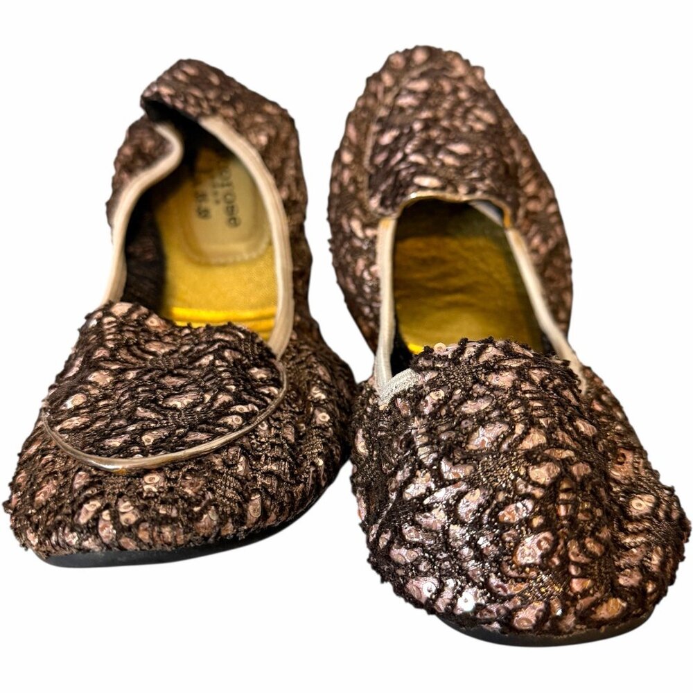 Cocorose London Foldable Ballet Flats EU 38 / 39 US 7‎ / 8 Brown and Rose Glam - Picture 3 of 8